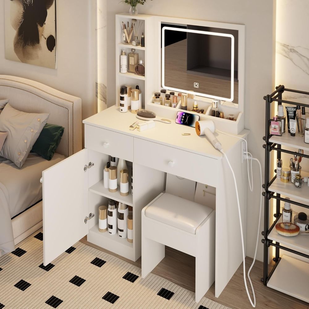 Beauty Makeup Vanity Set - Dring Table Set, Large Storage Space