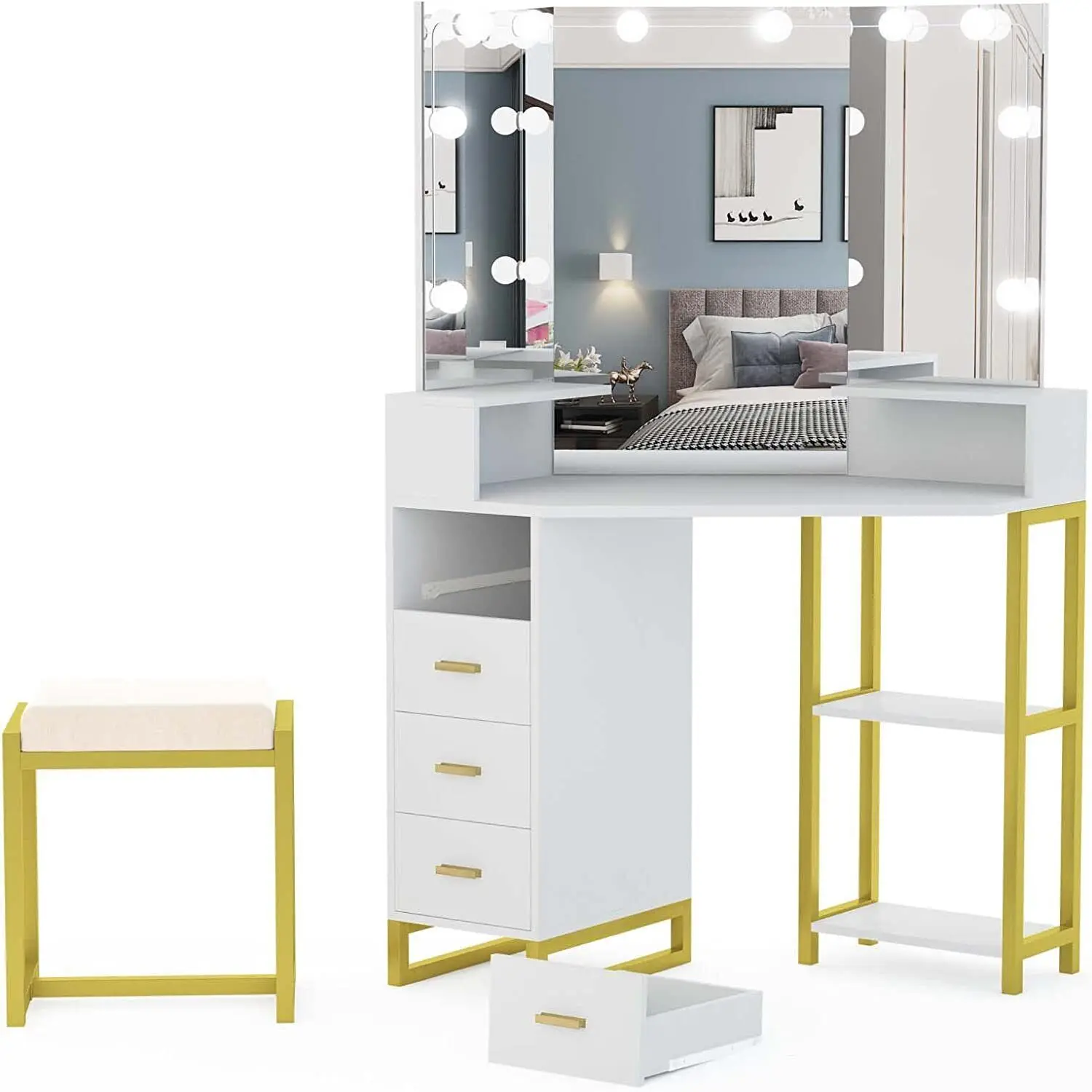 Beauty Makeup Vanity Set - Beauty Vanity Set with LED Lighted