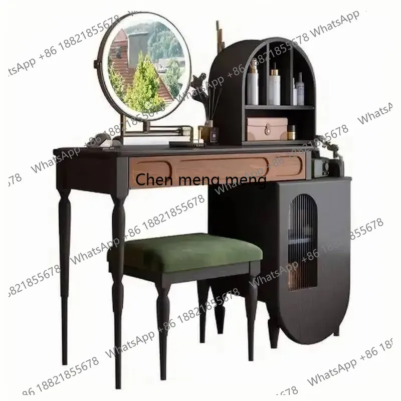 Beauty Makeup Vanity Set - Organizer Black Vanity Table Drawer Stool