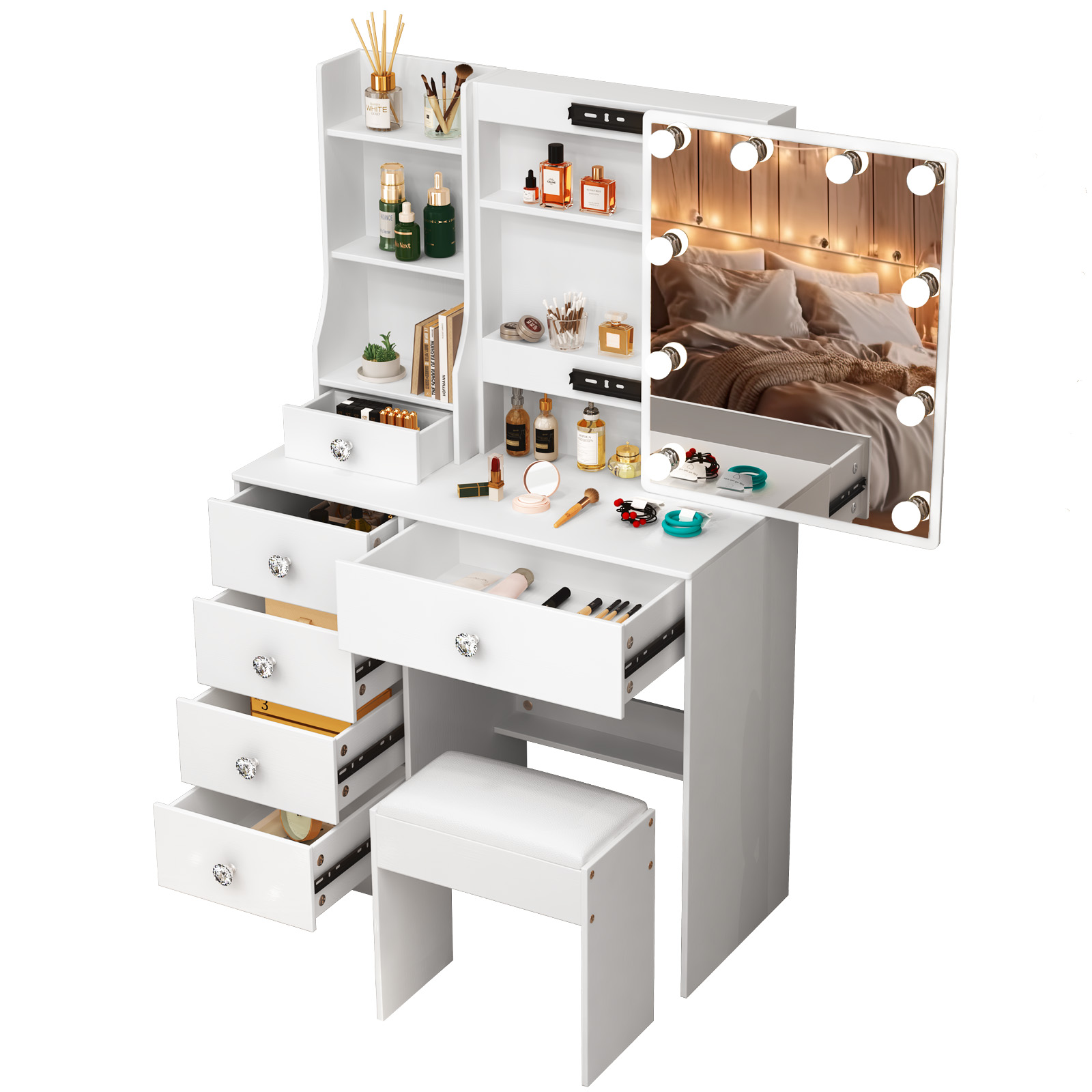 White Makeup Vanity Desk with  - огляд і ціна Beauty Makeup Vanity Set